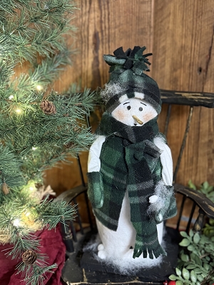 Handmade Snowman in Green Fleece with Snowballs By Deb 14